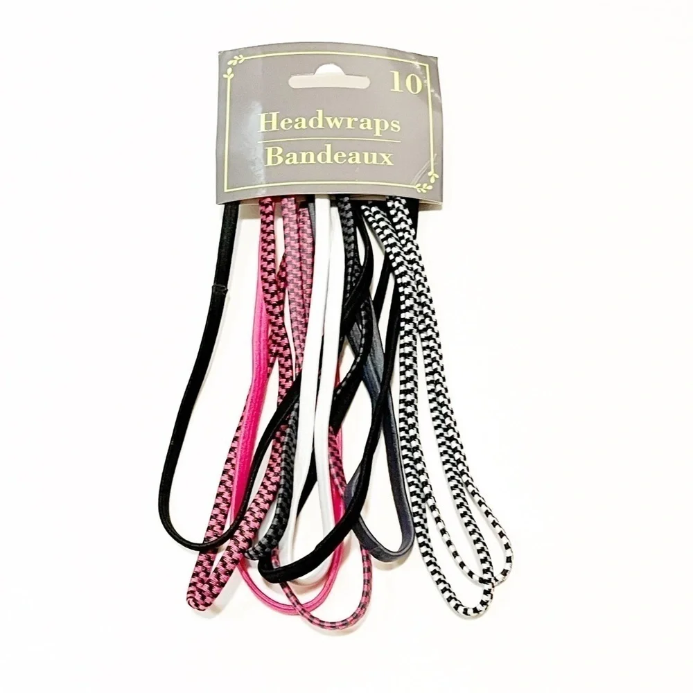 NWT! Brand new pack of 10 pink, black, white, headwraps, head-bands bandeaux. OS